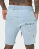 Saint Morta United Distressed Biker Shorts Light Blue
