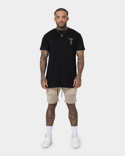 Saint Morta United Distressed Biker Shorts Stone