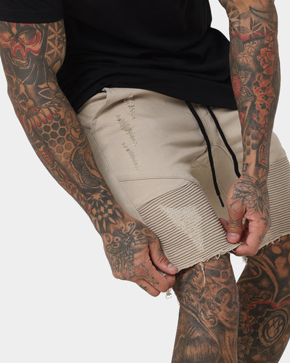Saint Morta United Distressed Biker Shorts Stone