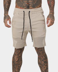 Saint Morta United Distressed Biker Shorts Stone