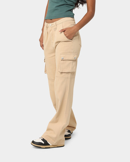 MNML Chloe Mid Rise Cargo Jeans Beige