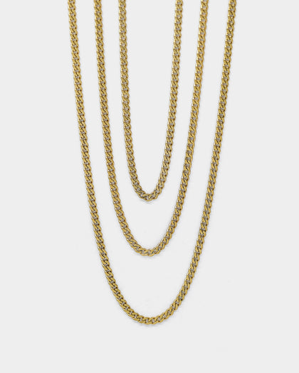 Saint Morta 3MM Cuban Link Chain Set Gold