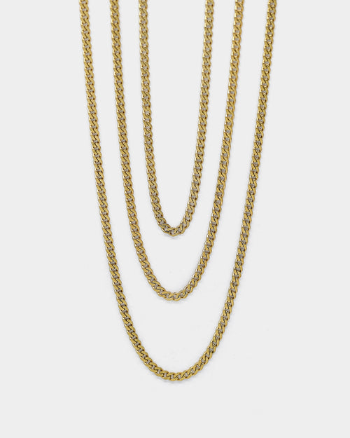 Saint Morta 3MM Cuban Link Chain Set Gold