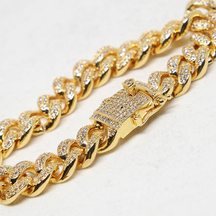 Saint Morta 12mm Diamond Cuban Link Bracelet Gold Plated