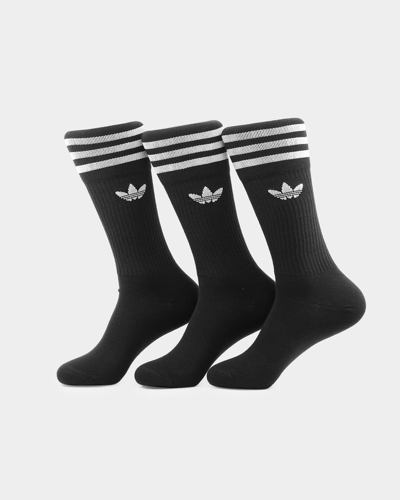 ADIDAS SOLID CREW SOCK 3 PACK BLACK/WHITE | Culture Kings