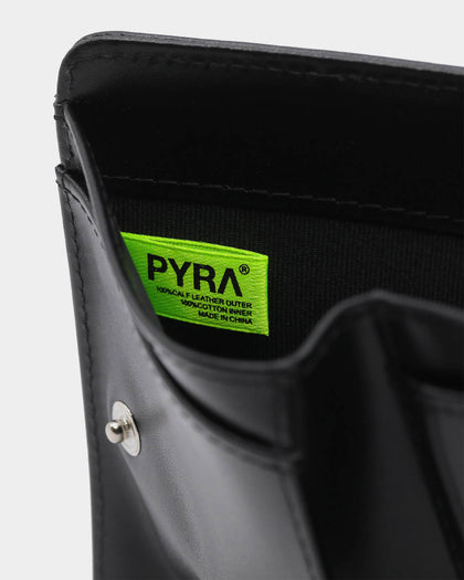 PYRA Men's Leather Zip Wallet Black Leather