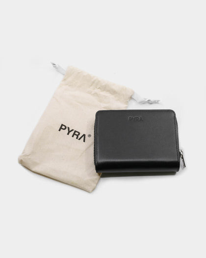 PYRA Men's Leather Zip Wallet Black Leather