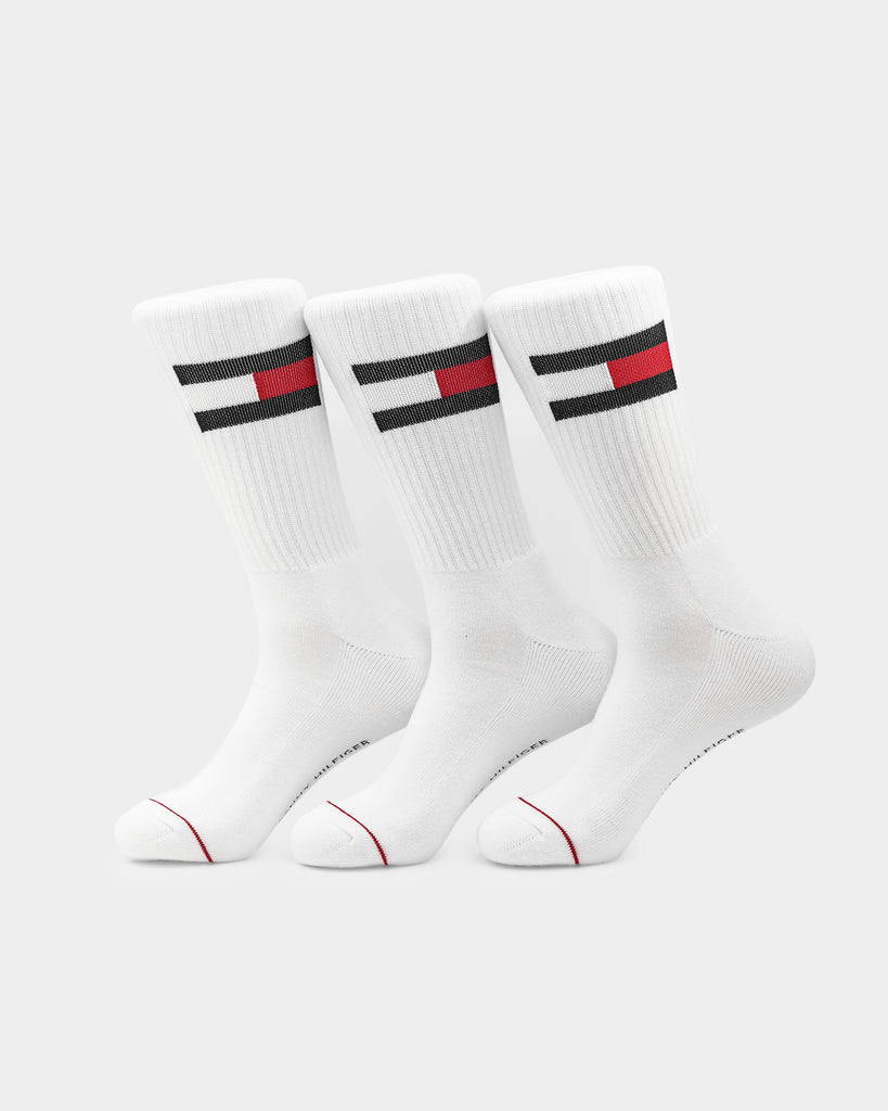 Tommy Jeans 3 Pack Athletic Crew Socks White | Culture Kings