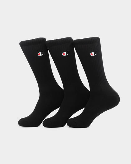 Champion 3 Pack C Logo Crew Socks Black