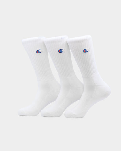 Champion 3 Pack C Logo Crew Socks White