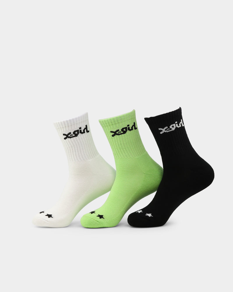 X-Girl Women's Logo Middle Socks 3 Pack Multi-coloured