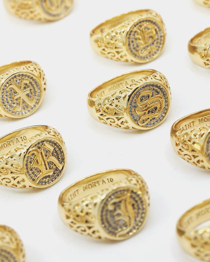 Saint Morta Letter Championship Ring Iced Gold