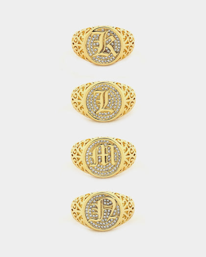 Saint Morta Letter Championship Ring Iced Gold