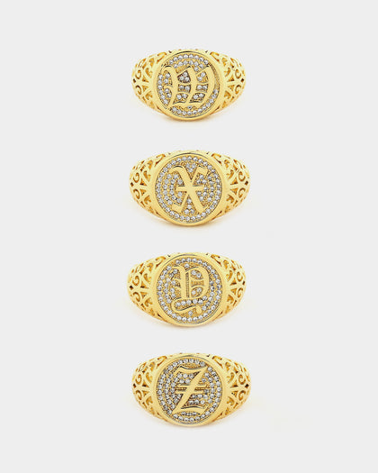 Saint Morta Letter Championship Ring Iced Gold