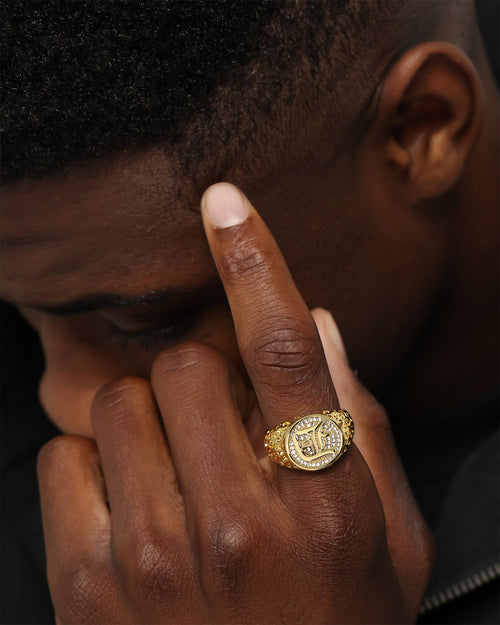 Saint Morta Letter Championship Ring Iced Gold