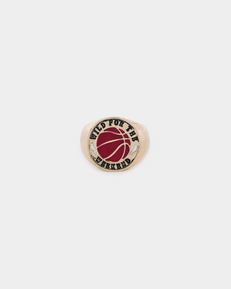 Wild For The Weekend Baller Basketball Signet Ring (Large) Gold