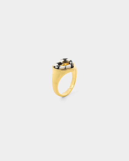 Raising Hell Checkered Heart Ring Gold/Black