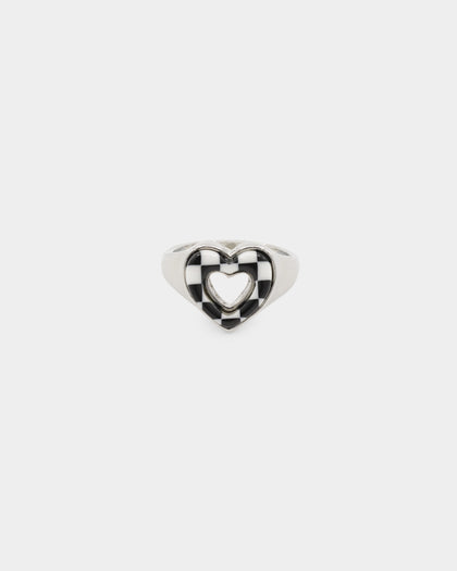 Raising Hell Women's Checkered Heart Ring White/Gold/Black