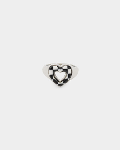 Raising Hell Women's Checkered Heart Ring White/Gold/Black