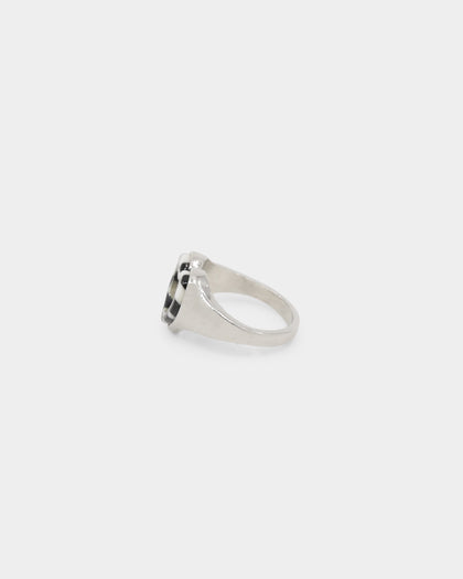 Raising Hell Women's Checkered Heart Ring White/Gold/Black