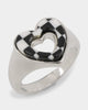Raising Hell Women's Checkered Heart Ring White/Gold/Black