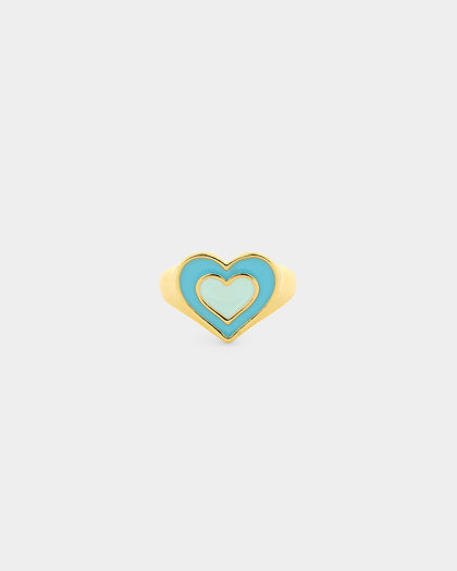 Raising Hell Women's Pastel Hearts Ring Gold/Blue