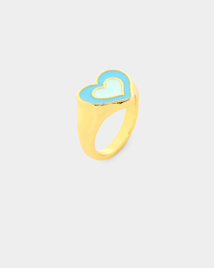 Raising Hell Women's Pastel Hearts Ring Gold/Blue
