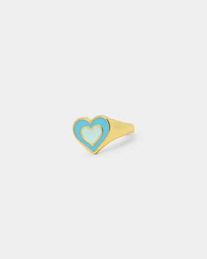 Raising Hell Women's Pastel Hearts Ring Gold/Blue
