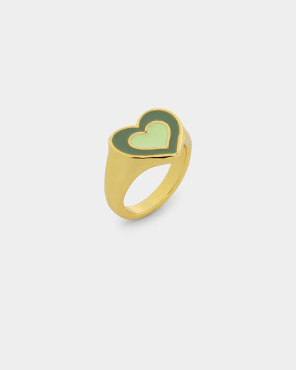 Raising Hell Women's Pastel Hearts Ring Gold/Green