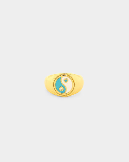 Raising Hell Women's Pastel Yin Yang Ring Blue/White/Gold