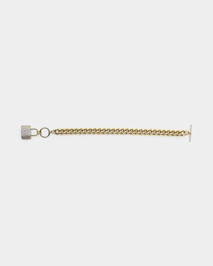 Raising Hell Women's Iced Padlock Bracelet Iced Gold