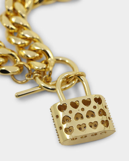 Raising Hell Women's Iced Padlock Bracelet Iced Gold