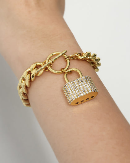 Raising Hell Women's Iced Padlock Bracelet Iced Gold