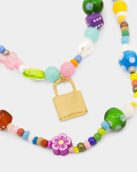 Raising Hell Women's Statement Bead Double Chain Necklace Multi-Coloured