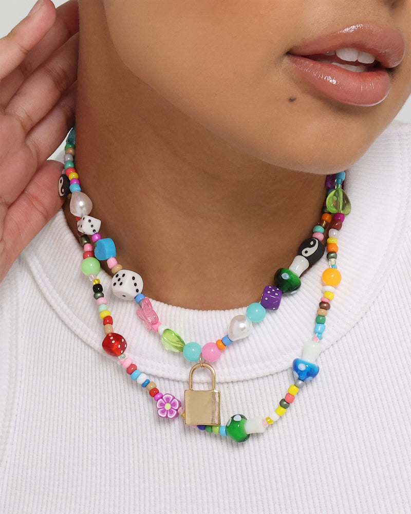 Raising Hell Women's Statement Bead Double Chain Necklace Multi-Coloured