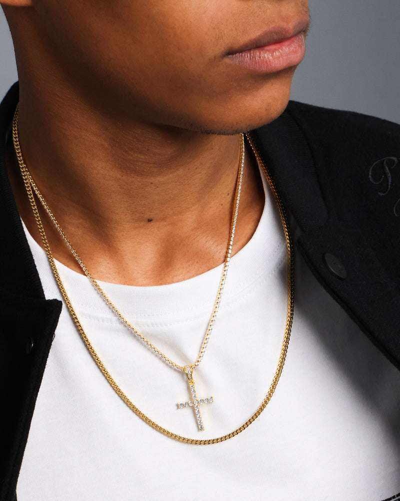 NXS Double Cross Chain Iced Gold