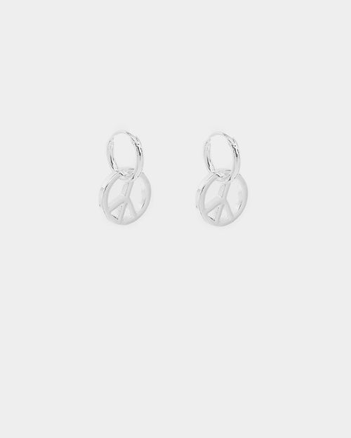 Wild For The Weekend Peace Drop Hoop Earrings Silver