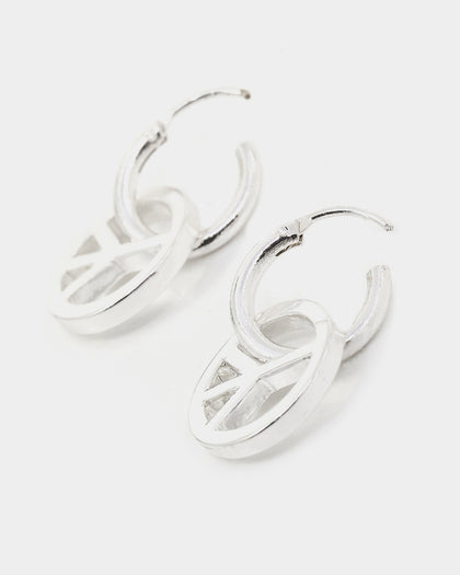 Wild For The Weekend Peace Drop Hoop Earrings Silver