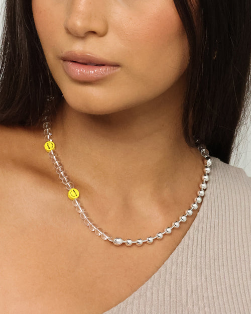 Wild For The Weekend Smiley Beaded Necklace Silver