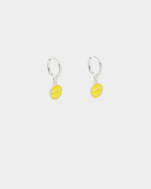 Wild For The Weekend Smiley Drop Hoop Earrings Silver