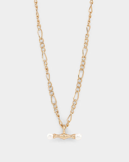 Wild For The Weekend Pearl T-Bar Necklace Gold