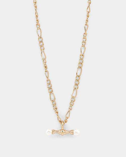 Wild For The Weekend Pearl T-Bar Necklace Gold