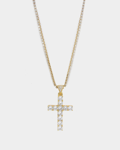 NXS Iced Cross Pendant Iced Gold