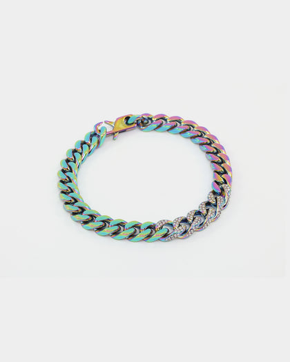 Guess Mainline 4DC 8mm Curb Chain Bracelet Iridescent