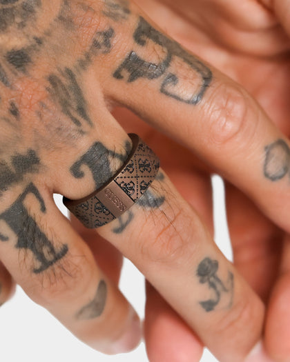 Guess Mainline 8mm 4G Pattern Ring Brown