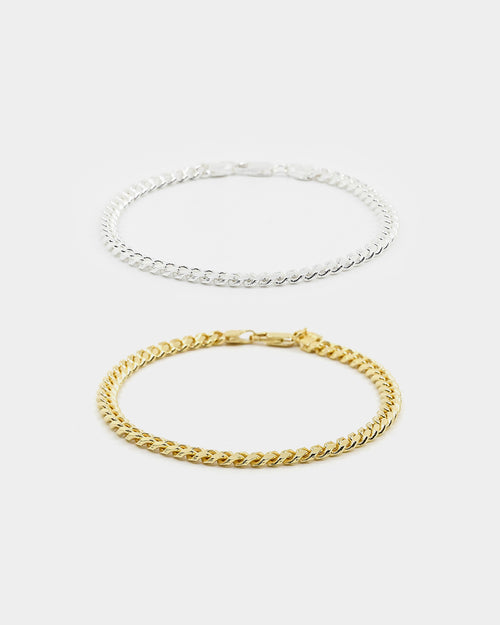 House Of Auric 5mm Cuban Bracelet Set Gold/Silver