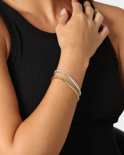 House Of Auric 5mm Cuban Bracelet Set Gold/Silver