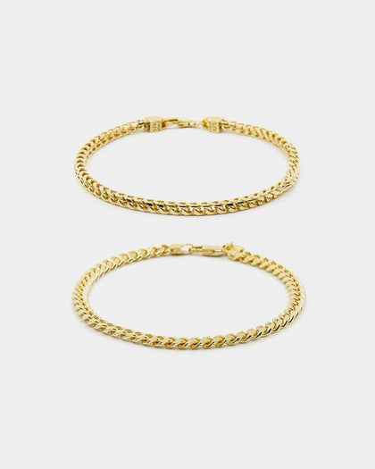 House Of Auric Cuban & Franco Stack Bracelet Set 18k Gold Vermeil