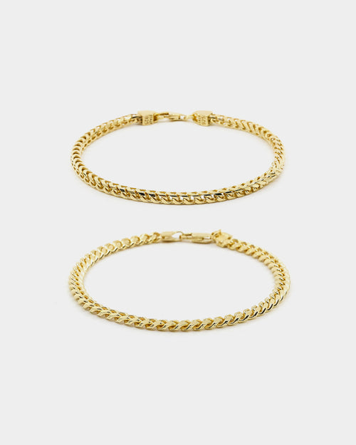 House Of Auric Cuban & Franco Stack Bracelet Set 18k Gold Vermeil