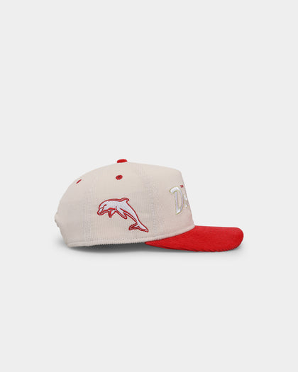 New Era Redcliffe Dolphins 'NRL Retro Script Corduroy' Golfer Snapback Chrome White
